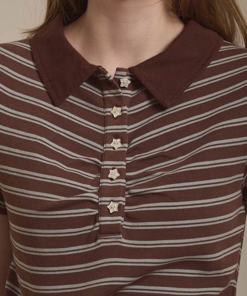 hazyl(ヘイジル)の「gather polo T-shirt / ギャザーポロTシャツ(Tシャツ/カットソー・レディース・ブラウン系その他/グレー・フリー)」の11枚目の写真