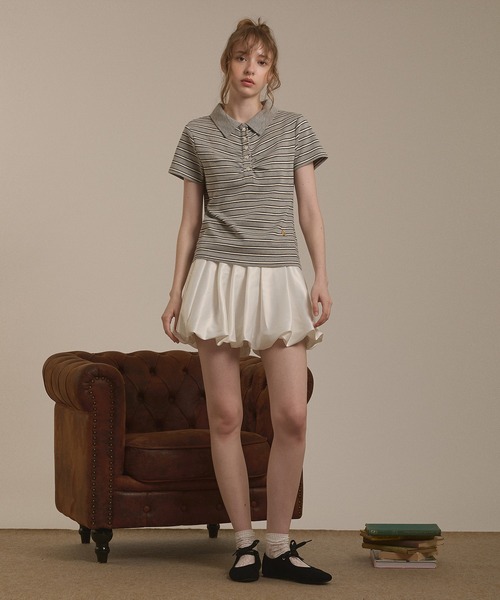 hazyl(ヘイジル)の「gather polo T-shirt / ギャザーポロTシャツ(Tシャツ/カットソー・レディース・ブラウン系その他/グレー・フリー)」の18枚目の写真
