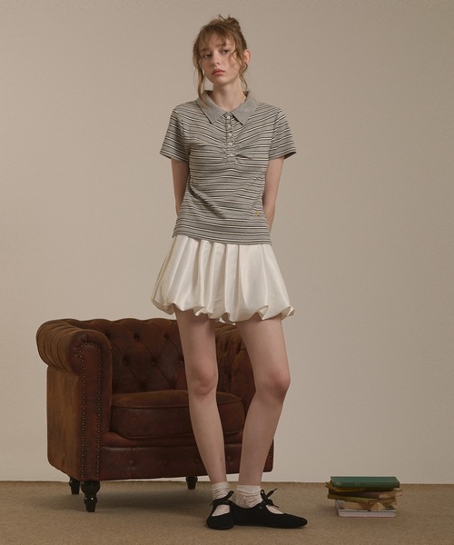 hazyl(ヘイジル)の「gather polo T-shirt / ギャザーポロTシャツ(Tシャツ/カットソー・レディース・ブラウン系その他/グレー・フリー)」の17枚目の写真