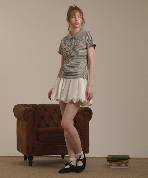 hazyl(ヘイジル)の「gather polo T-shirt / ギャザーポロTシャツ(Tシャツ/カットソー・レディース・ブラウン系その他/グレー・フリー)」の16枚目の写真