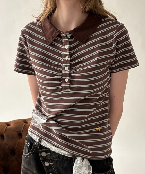 hazyl(ヘイジル)の「gather polo T-shirt / ギャザーポロTシャツ(Tシャツ/カットソー・レディース・ブラウン系その他/グレー・フリー)」の10枚目の写真