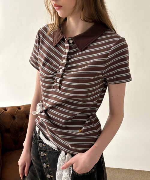 hazyl(ヘイジル)の「gather polo T-shirt / ギャザーポロTシャツ(Tシャツ/カットソー・レディース・ブラウン系その他/グレー・フリー)」の9枚目の写真