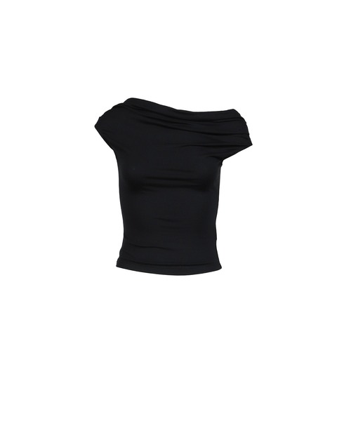 BOHEMSEO(ボヘミアンソウル)の「FLOW NECK DRAPE HALF-T(Tシャツ/カットソー・レディース・ブラウン/ブラック/ベージュ・OS)」の2枚目の写真