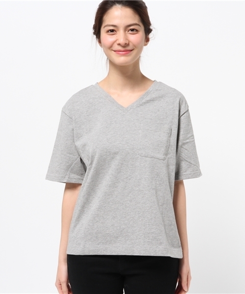 OUTLET（アウトレット）の「【Discoat】16/-ポケ付VネックT（Tシャツ/カットソー・レディース・杢グレー・FREE）」の2枚目の写真