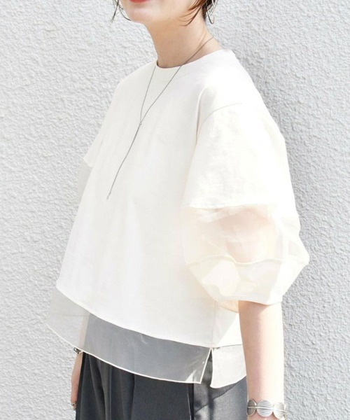 Flugge(フラッジー)の「オーガンジードッキングTシャツ(Tシャツ/カットソー・レディース・ブラック/ホワイト・LARGE/MEDIUM)」の1枚目の写真