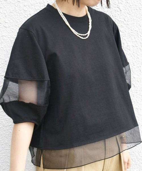 Flugge(フラッジー)の「オーガンジードッキングTシャツ(Tシャツ/カットソー・レディース・ブラック/ホワイト・LARGE/MEDIUM)」の7枚目の写真