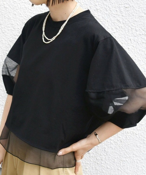 Flugge(フラッジー)の「オーガンジードッキングTシャツ(Tシャツ/カットソー・レディース・ブラック/ホワイト・LARGE/MEDIUM)」の9枚目の写真