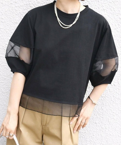 Flugge(フラッジー)の「オーガンジードッキングTシャツ(Tシャツ/カットソー・レディース・ブラック/ホワイト・LARGE/MEDIUM)」の10枚目の写真