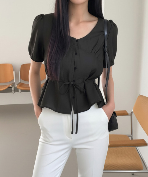 VIVID LADY(ビビッドレディー)の「ペプラムリボン 半袖ブラウス(シャツ/ブラウス・レディース・パープル/アイボリー/ブラック・FREE)」の20枚目の写真