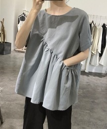 アシンメトリーギャザーデザインブラウス