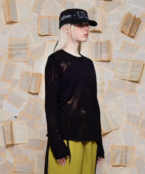 UNALLOYED（アナロイド）の「メッシュスターニット / ブラック（ニット/セーター・メンズ・その他・LARGE/MEDIUM）」の2枚目の写真