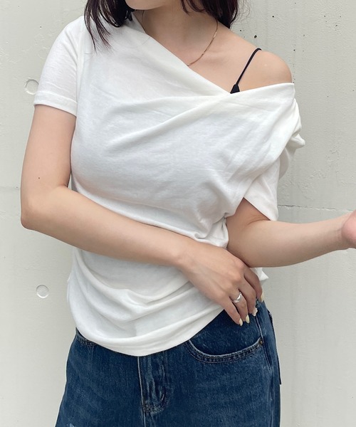 ROGER AND RAW(ロジャーアンドロウ)の「アシメドレープネック半袖トップス(Tシャツ/カットソー・レディース・ホワイト/ブラック/ピンク・FREE)」の21枚目の写真