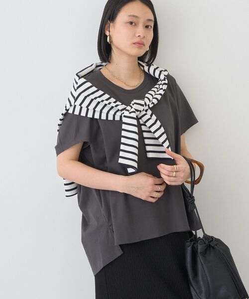 AMERICAN HOLIC(アメリカンホリック)の「【接触冷感・UVカット】ルーズコクーンプルオーバー(Tシャツ/カットソー・レディース・グレイッシュベージュ/オフホワイト/ブラウン/チャコールグレー/サックスブルー・M/L)」の16枚目の写真
