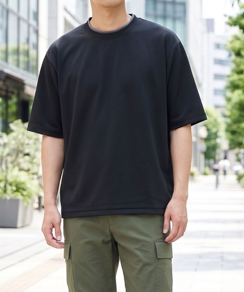 TETE(テット)の「【シンプル・定番・着回し力抜群】接触冷感スノードライレイヤード襟Tシャツ/半袖Tシャツ 96622 4色展開|オーバーサイズ クルーネック メンズ 大人カジュアル デイリーT 夏(Tシャツ/カットソー・メンズ・チャコールグレー/ホワイト/ベージュ/ブラック・MEDIUM/X-LARGE/LARGE)」の2枚目の写真