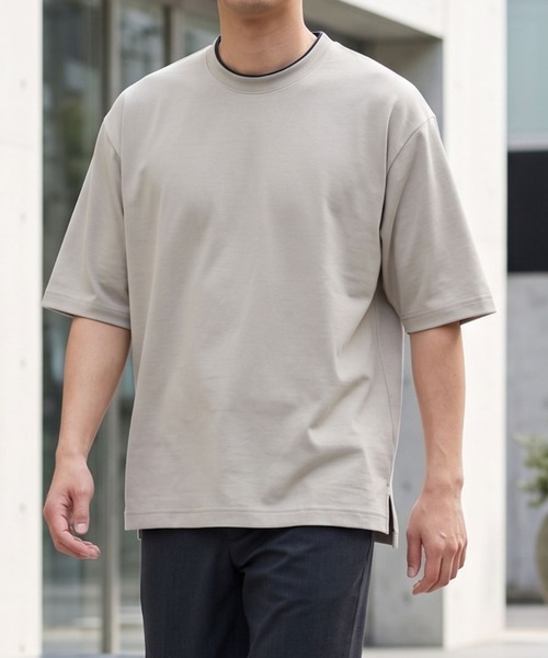 TETE(テット)の「【シンプル・定番・着回し力抜群】接触冷感スノードライレイヤード襟Tシャツ/半袖Tシャツ 96622 4色展開|オーバーサイズ クルーネック メンズ 大人カジュアル デイリーT 夏(Tシャツ/カットソー・メンズ・チャコールグレー/ホワイト/ベージュ/ブラック・MEDIUM/X-LARGE/LARGE)」の13枚目の写真