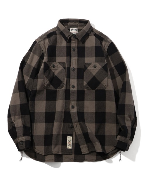 HOUSTON（ヒューストン）の「【HOUSTON/ヒューストン】BLOCK CHECK VIYELLA SHIRT/ブロックチェックビエラシャツ（シャツ/ブラウス・メンズ・ネイビー/ブラック/グリーン系/レッド/ブラウン・M/L/XL）」の2枚目の写真