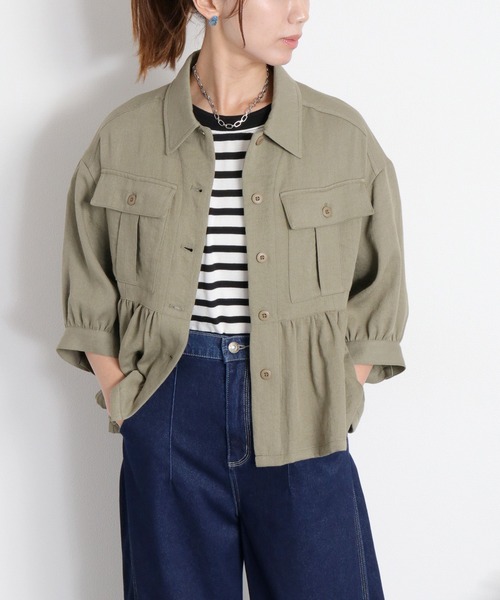 cepo(セポ)の「〈セットアップ対応〉LINENミックス フリルギャザーワークシャツ(シャツ/ブラウス・レディース・チャコール/オリーブ・M)」の2枚目の写真