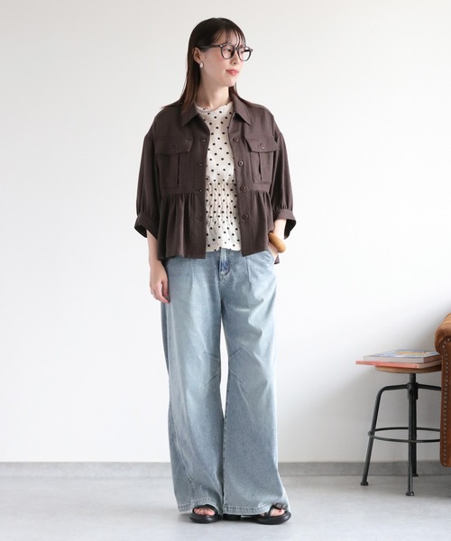 cepo(セポ)の「〈セットアップ対応〉LINENミックス フリルギャザーワークシャツ(シャツ/ブラウス・レディース・チャコール/オリーブ・M)」の12枚目の写真