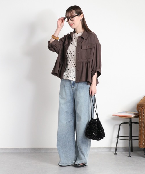 cepo(セポ)の「〈セットアップ対応〉LINENミックス フリルギャザーワークシャツ(シャツ/ブラウス・レディース・チャコール/オリーブ・M)」の14枚目の写真