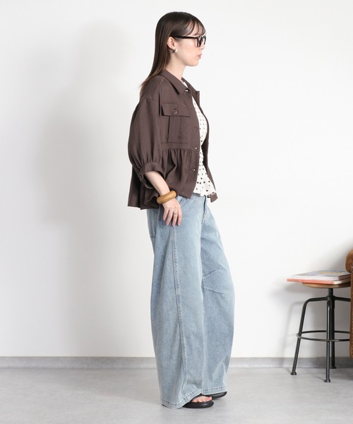 cepo(セポ)の「〈セットアップ対応〉LINENミックス フリルギャザーワークシャツ(シャツ/ブラウス・レディース・チャコール/オリーブ・M)」の17枚目の写真
