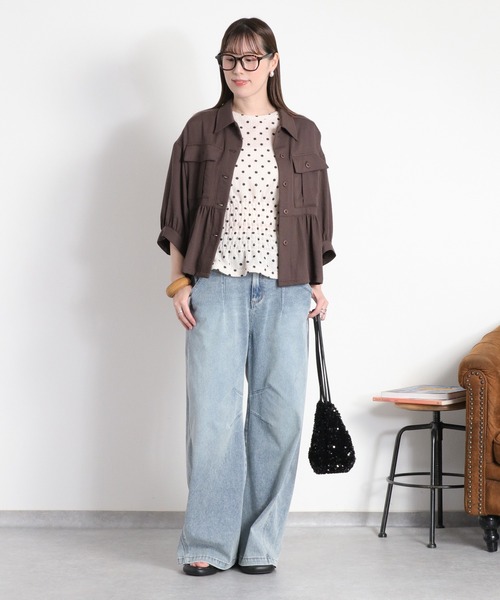 cepo(セポ)の「〈セットアップ対応〉LINENミックス フリルギャザーワークシャツ(シャツ/ブラウス・レディース・チャコール/オリーブ・M)」の13枚目の写真