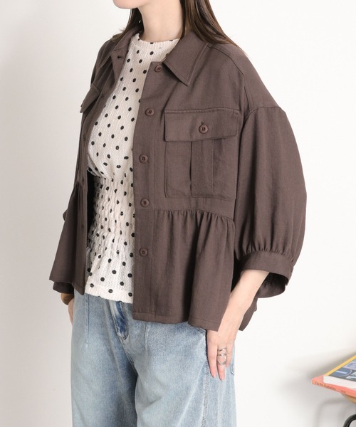 cepo(セポ)の「〈セットアップ対応〉LINENミックス フリルギャザーワークシャツ(シャツ/ブラウス・レディース・チャコール/オリーブ・M)」の22枚目の写真