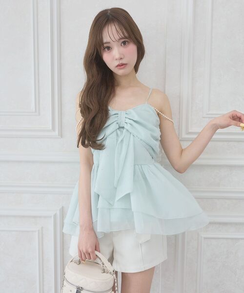 MAJESTIC LEGON（マジェスティックレゴン）の「チェーン付きキラキラリボンビスチェ（その他トップス・レディース・ピンク/ブラック/ミント/アイボリー・MEDIUM）」の3枚目の写真
