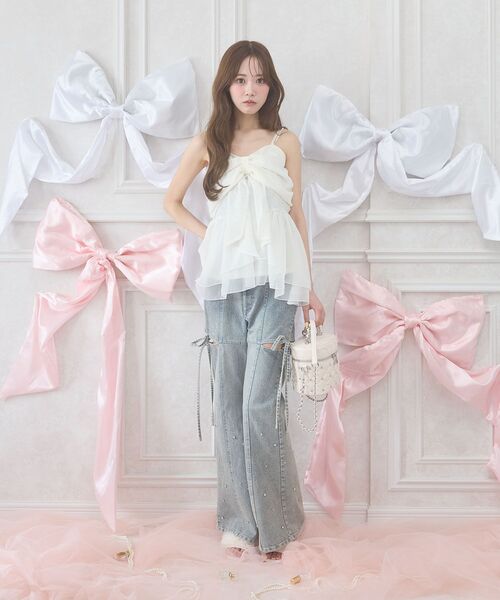 MAJESTIC LEGON（マジェスティックレゴン）の「チェーン付きキラキラリボンビスチェ（その他トップス・レディース・ピンク/ブラック/ミント/アイボリー・MEDIUM）」の7枚目の写真