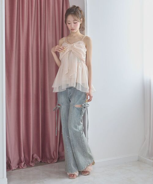 MAJESTIC LEGON（マジェスティックレゴン）の「チェーン付きキラキラリボンビスチェ（その他トップス・レディース・ピンク/ブラック/ミント/アイボリー・MEDIUM）」の11枚目の写真