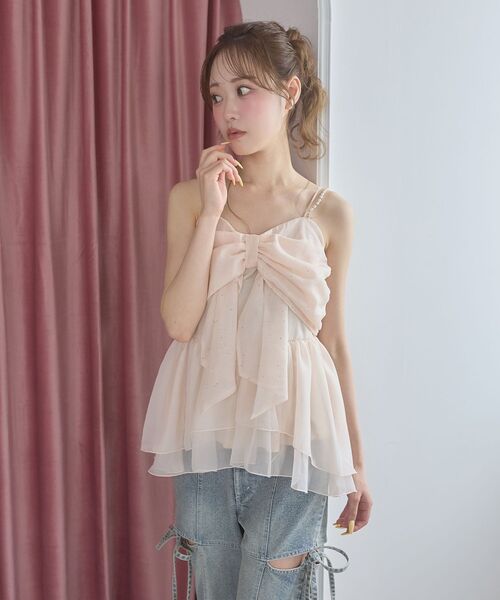MAJESTIC LEGON（マジェスティックレゴン）の「チェーン付きキラキラリボンビスチェ（その他トップス・レディース・ピンク/ブラック/ミント/アイボリー・MEDIUM）」の14枚目の写真
