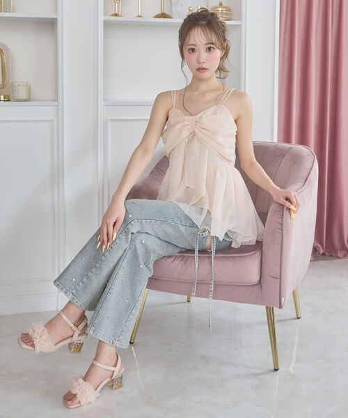 MAJESTIC LEGON（マジェスティックレゴン）の「チェーン付きキラキラリボンビスチェ（その他トップス・レディース・ピンク/ブラック/ミント/アイボリー・MEDIUM）」の15枚目の写真