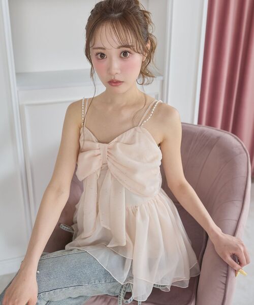 MAJESTIC LEGON（マジェスティックレゴン）の「チェーン付きキラキラリボンビスチェ（その他トップス・レディース・ピンク/ブラック/ミント/アイボリー・MEDIUM）」の17枚目の写真