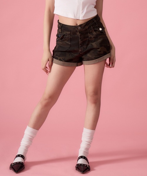 mindseeker girls(マインドシーカーガールズ)の「Iron Cross Camouflage Denim Shorts / アイアンクロス迷彩デニムショートパンツ(デニムパンツ・レディース・カーキ・S/M)」の12枚目の写真