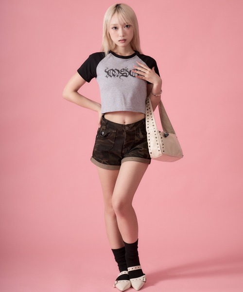 mindseeker girls(マインドシーカーガールズ)の「Iron Cross Camouflage Denim Shorts / アイアンクロス迷彩デニムショートパンツ(デニムパンツ・レディース・カーキ・S/M)」の9枚目の写真