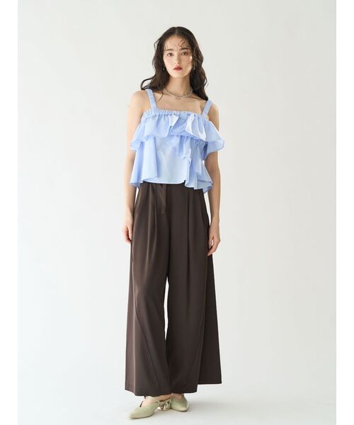 LAGUNAMOON(ラグナムーン)の「サテンベルトデザインワイドパンツ 【夏服】【オフィスカジュアル】(その他パンツ・レディース・アイボリー/ブラウン・MEDIUM/SMALL)」の9枚目の写真