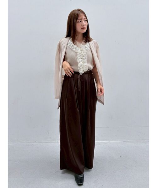 LAGUNAMOON(ラグナムーン)の「サテンベルトデザインワイドパンツ 【夏服】【オフィスカジュアル】(その他パンツ・レディース・アイボリー/ブラウン・MEDIUM/SMALL)」の11枚目の写真