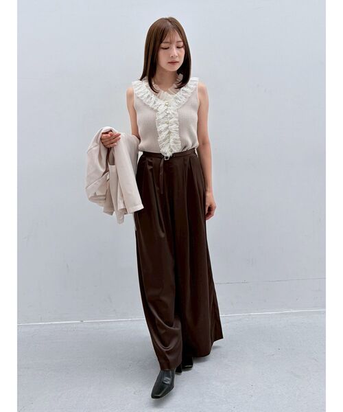 LAGUNAMOON(ラグナムーン)の「サテンベルトデザインワイドパンツ 【夏服】【オフィスカジュアル】(その他パンツ・レディース・アイボリー/ブラウン・MEDIUM/SMALL)」の13枚目の写真