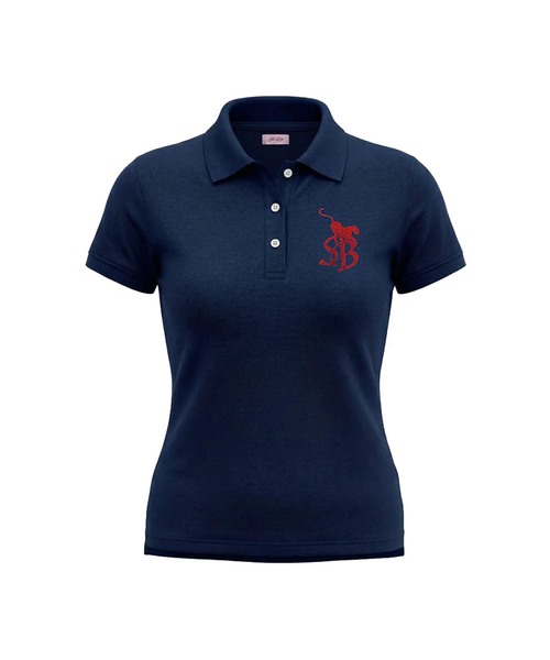 SupBaby by SUPPLIER(サプベイビーバイサプライヤー)の「SupBaby by SUPPLIER Rhinestone Leopard Logo Polo Shirt(ポロシャツ・レディース・ネイビー/レッド・SMALL)」の1枚目の写真