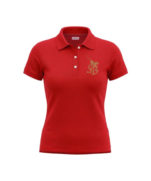SupBaby by SUPPLIER(サプベイビーバイサプライヤー)の「SupBaby by SUPPLIER Rhinestone Leopard Logo Polo Shirt(ポロシャツ・レディース・ネイビー/レッド・SMALL)」の2枚目の写真