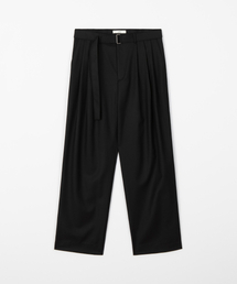 Wool belt tuck pants / BLACK