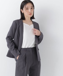 NATURAL BEAUTY BASIC | 【マシンウォッシャブル】パウダリ-ツイルセットアップ(ノーカラージャケット)