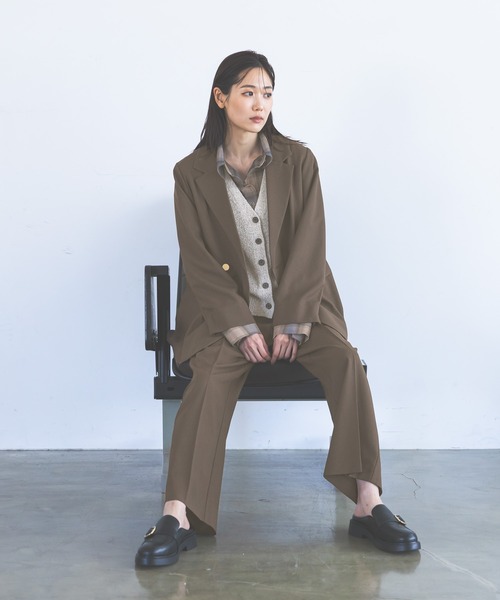 GLOBAL WORK(グローバルワーク)の「お手入れらくらくセットアップ/ジャケット/681048(テーラードジャケット・レディース・ブラウン系その他5/ネイビー/ブラウン/グレイッシュベージュ・MEDIUM/SMALL/LARGE)」の2枚目の写真