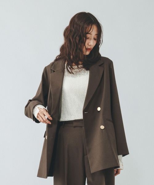 GLOBAL WORK(グローバルワーク)の「お手入れらくらくセットアップ/ジャケット/681048(テーラードジャケット・レディース・ブラウン系その他5/ネイビー/ブラウン/グレイッシュベージュ・MEDIUM/SMALL/LARGE)」の16枚目の写真