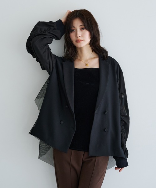 Editt by YECCA VECCA（エディットバイイェッカヴェッカ）の「異素材MIXテーラードジャケット（テーラードジャケット・レディース・その他6/ブラック・FREE）」の2枚目の写真