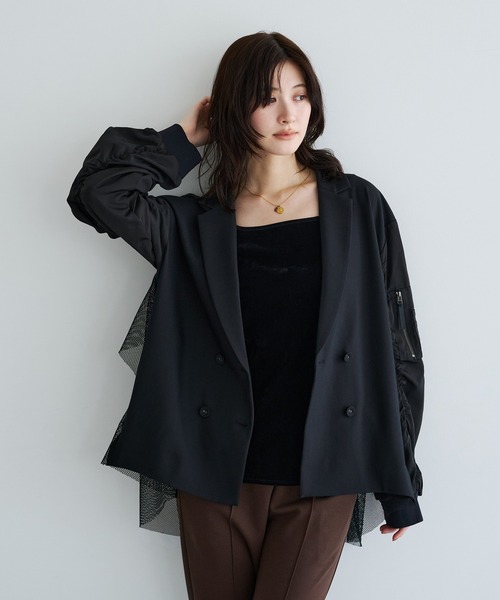 Editt by YECCA VECCA（エディットバイイェッカヴェッカ）の「異素材MIXテーラードジャケット（テーラードジャケット・レディース・その他6/ブラック・FREE）」の12枚目の写真