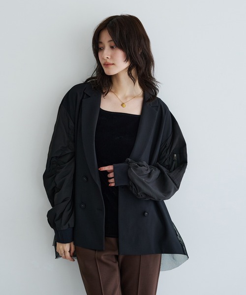 Editt by YECCA VECCA（エディットバイイェッカヴェッカ）の「異素材MIXテーラードジャケット（テーラードジャケット・レディース・その他6/ブラック・FREE）」の13枚目の写真