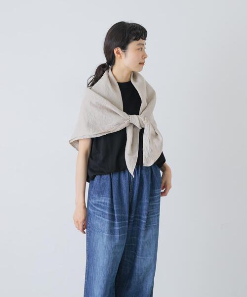 かぐれ(カグレ)の「ウォッシュリネンスクエアストール(ストール/ショール・レディース・ナチュラル/ネイビー/ピンク・FREE)」の6枚目の写真