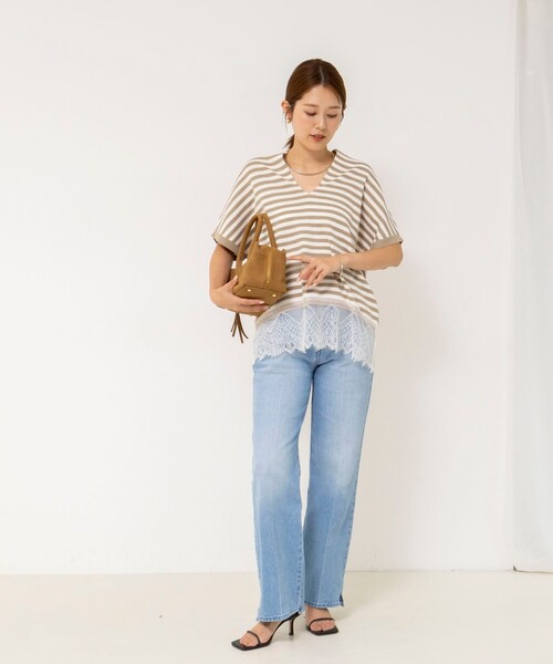 NOLLEY’S(ノーリーズ)の「《手洗い可能》裾レースニットプルオーバー(ニット/セーター・レディース・キナリ/ベージュ系その他3/ブラック・FREE)」の4枚目の写真