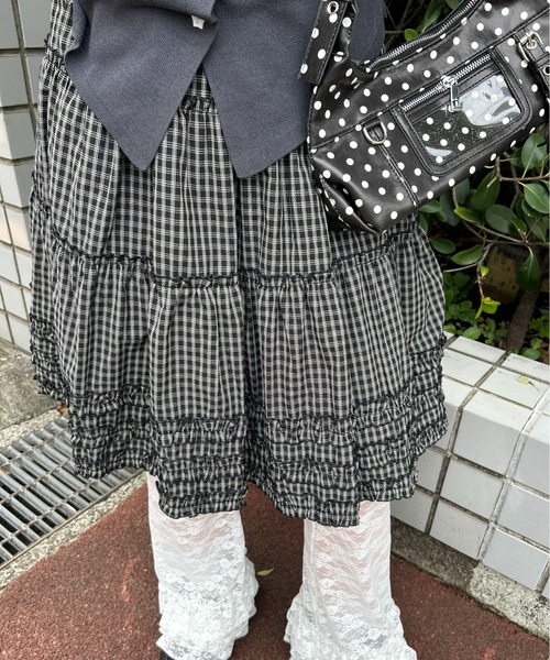 WC(ダブル シー)の「チェックフリルミドルスカート(スカート・レディース・ブラック/ブラウン・FREE)」の7枚目の写真