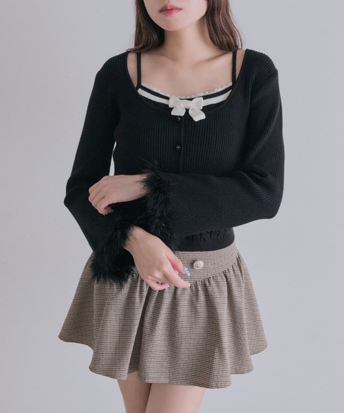 OLIVE des OLIVE(オリーブデオリーブ)の「袖ファーカーディガンアンサンブル(アンサンブル・レディース・ボルドー/ピンク/オフホワイト/ブラック・FREE)」の10枚目の写真